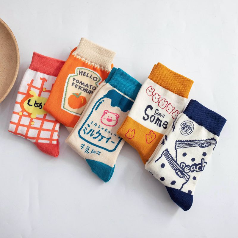 Vớ Cotton Cổ Trung Họa Tiết Hoạt Hình Phong Cách Nhật Bản Dễ Thương Thời Trang Cho Nữ