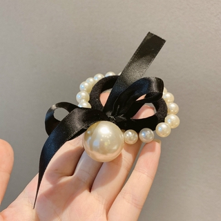 Dây buộc tóc cao su đính nơ và ngọc trai kích thước nhỏ tươi mới phong cách Hàn Quốc