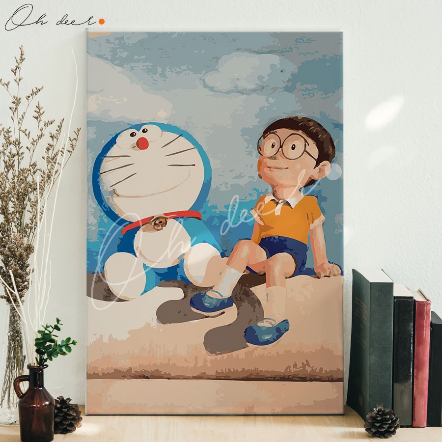 Tranh tô màu theo số | 40*50 | CÓ KHUNG | Doraemon và Nobita