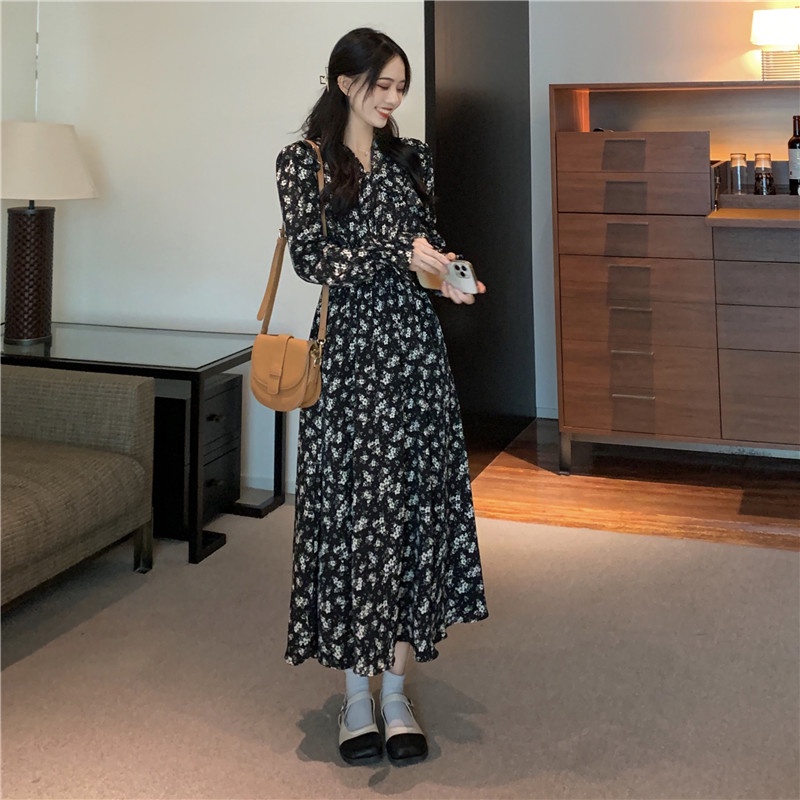 Đầm voan hoa tiểu thư dáng dài phối nơ cổ