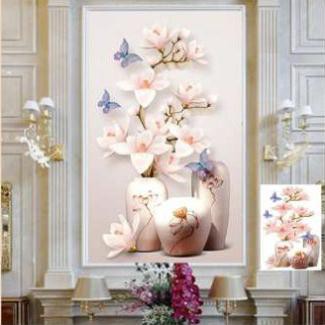 [SALE OFF] Tranh đính đá Bình hoa lan trắng Kt 57x70 cm | Tranh thêu chữ thập Bình hoa lan