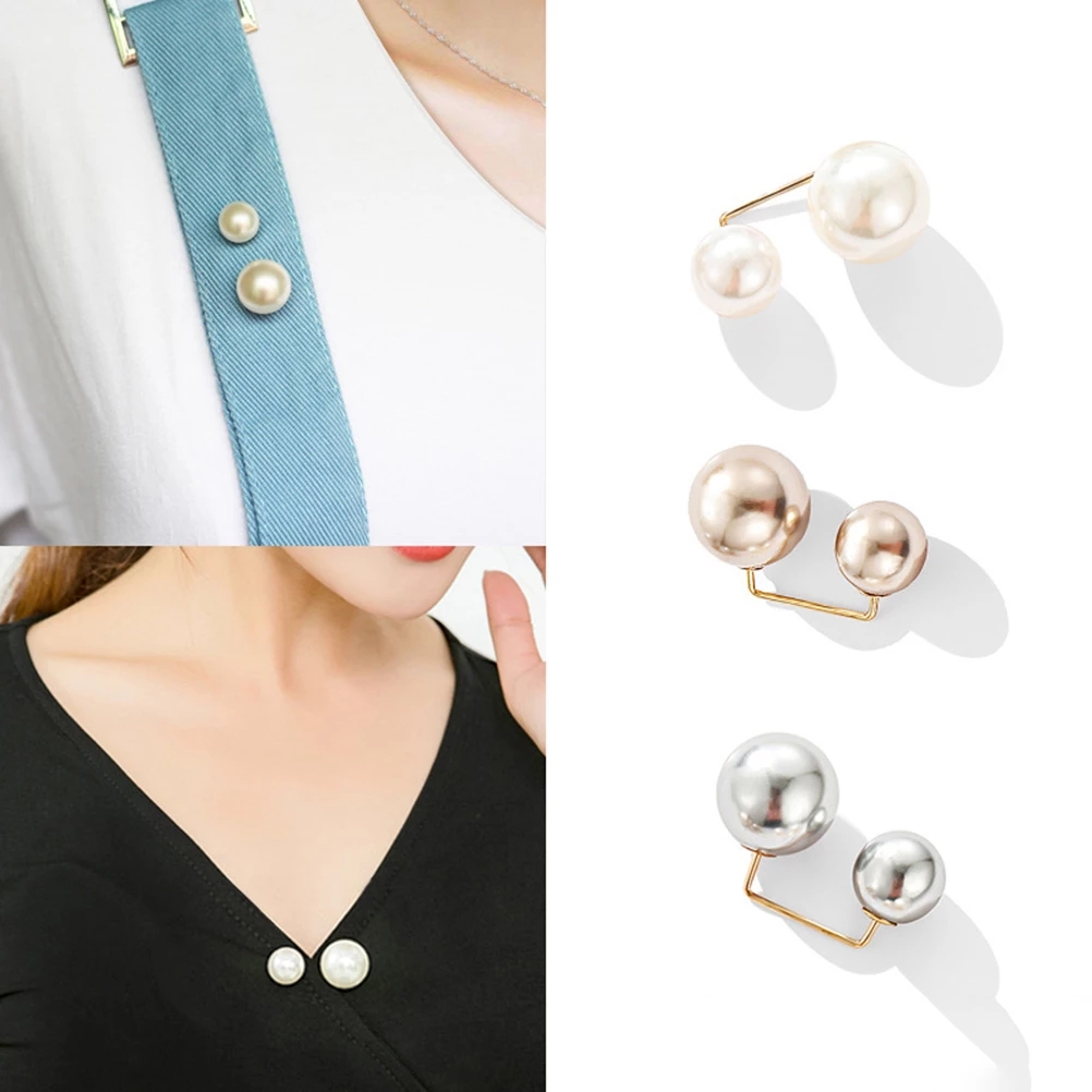 3Pcs/set Fashion Double Pearl Pins/INS Artificial Pearl Cardigan Brooch / Ladies Vintage Suit Corsage Fixed Cardigan Jewelry Accessories