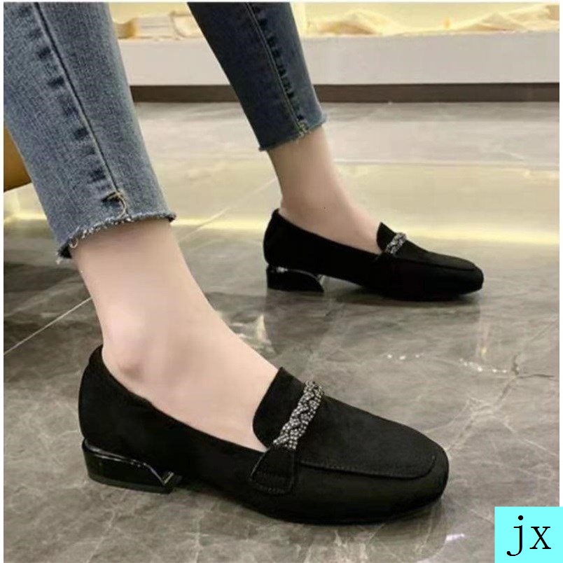 Giày da lộn gót dày mũi vuông thời trang cho nữ