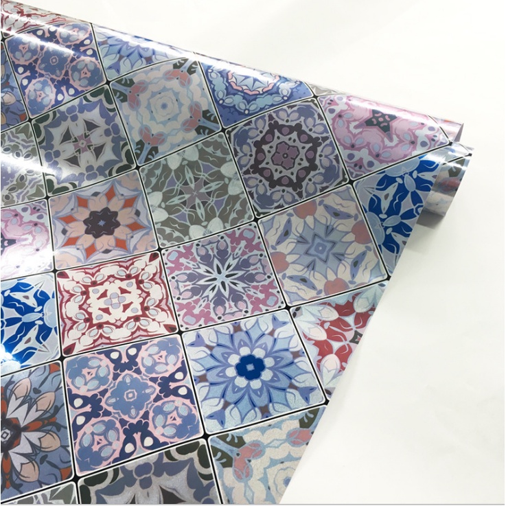 Decal tráng nhôm dán bếp Ô HOA NHIỀU MÀU khổ 60cm có keo sẵn - giá bán 1 mét