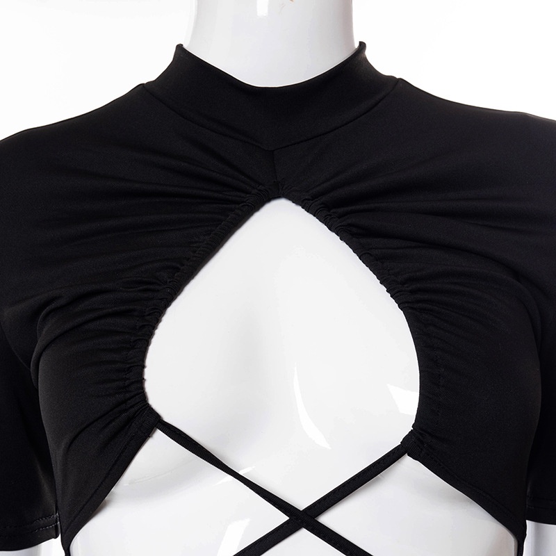 Bodysuit Tay Ngắn Dây Đan Chéo Dáng Ôm Gợi Cảm D0309