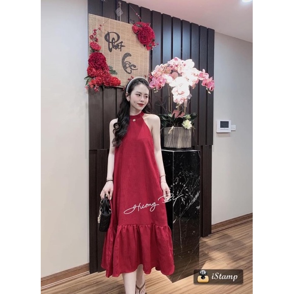 váy cổ yến dáng xuông đuôi cá đỏ chery hương bi