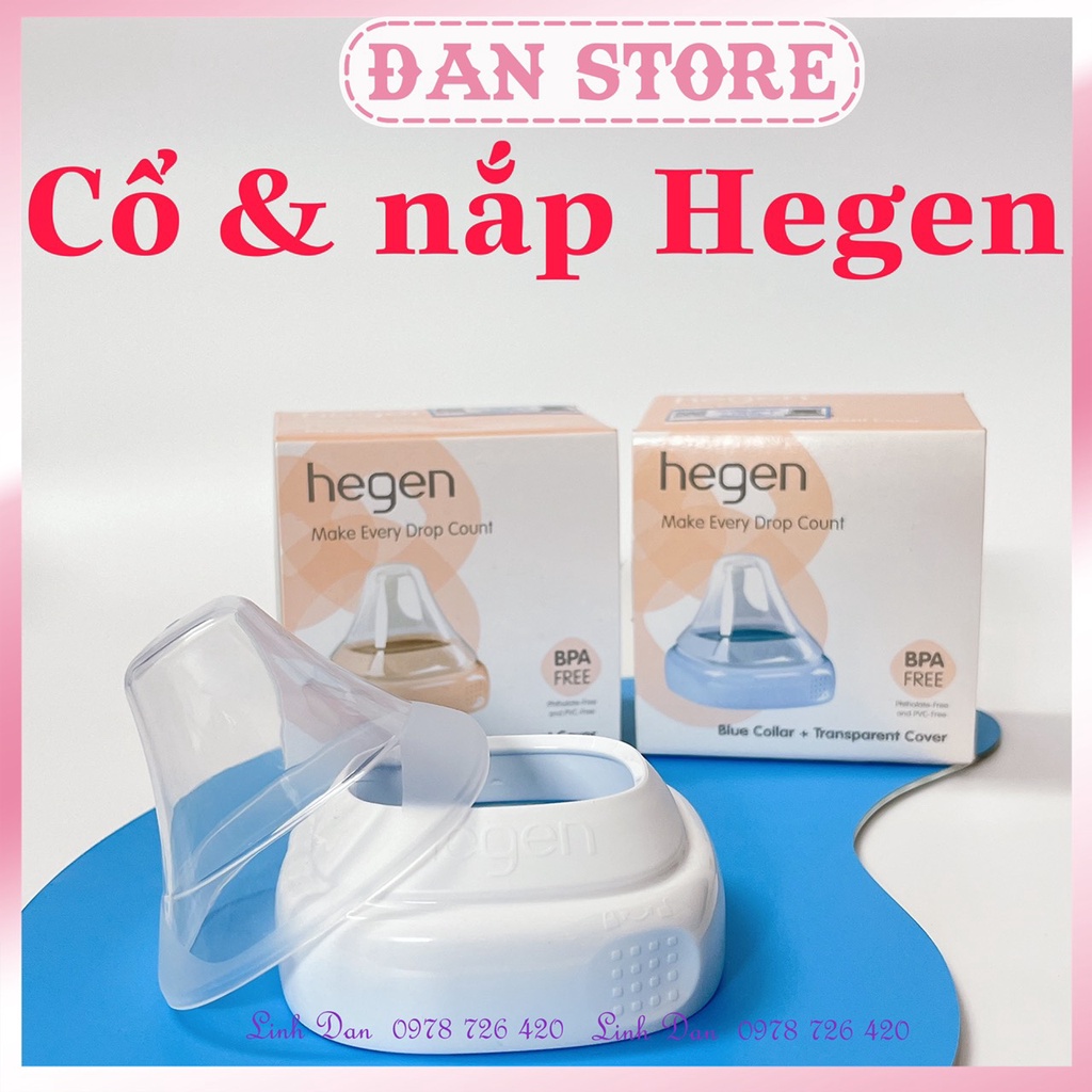 Tách Lẻ- Cổ bình sữa hegen màu hồng, xanh, ghi, trắng và nắp đậy núm ti cho bình sữa hegen chính hãng