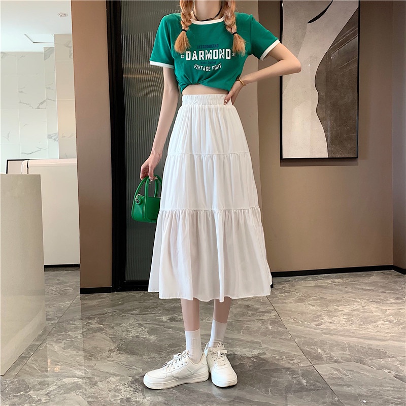 SUXI Chân Váy Chữ A Lưng Cao Màu Sắc Đơn Giản Thời Trang Mùa Hè Cho Nữ