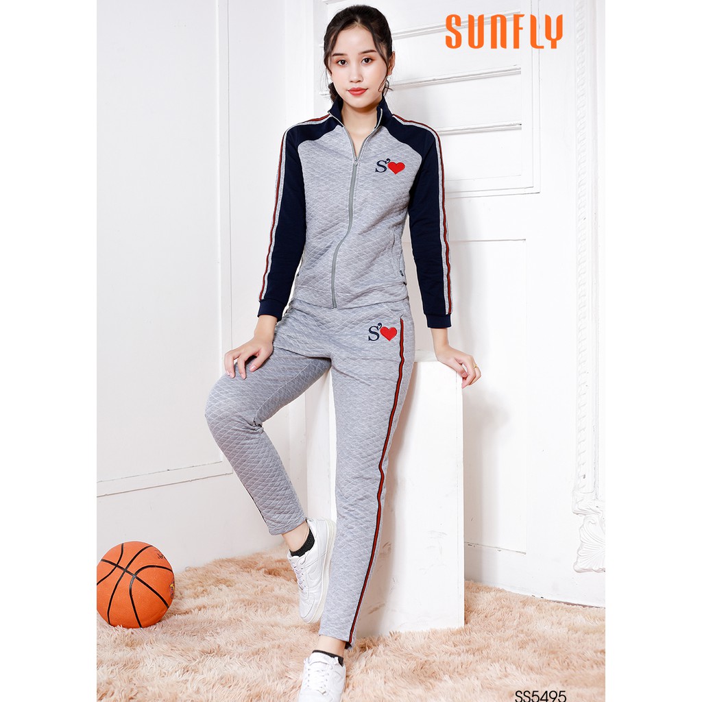 Bộ thể thao cotton kéo khóa áo dài , quần dài SUNFLY SS5495