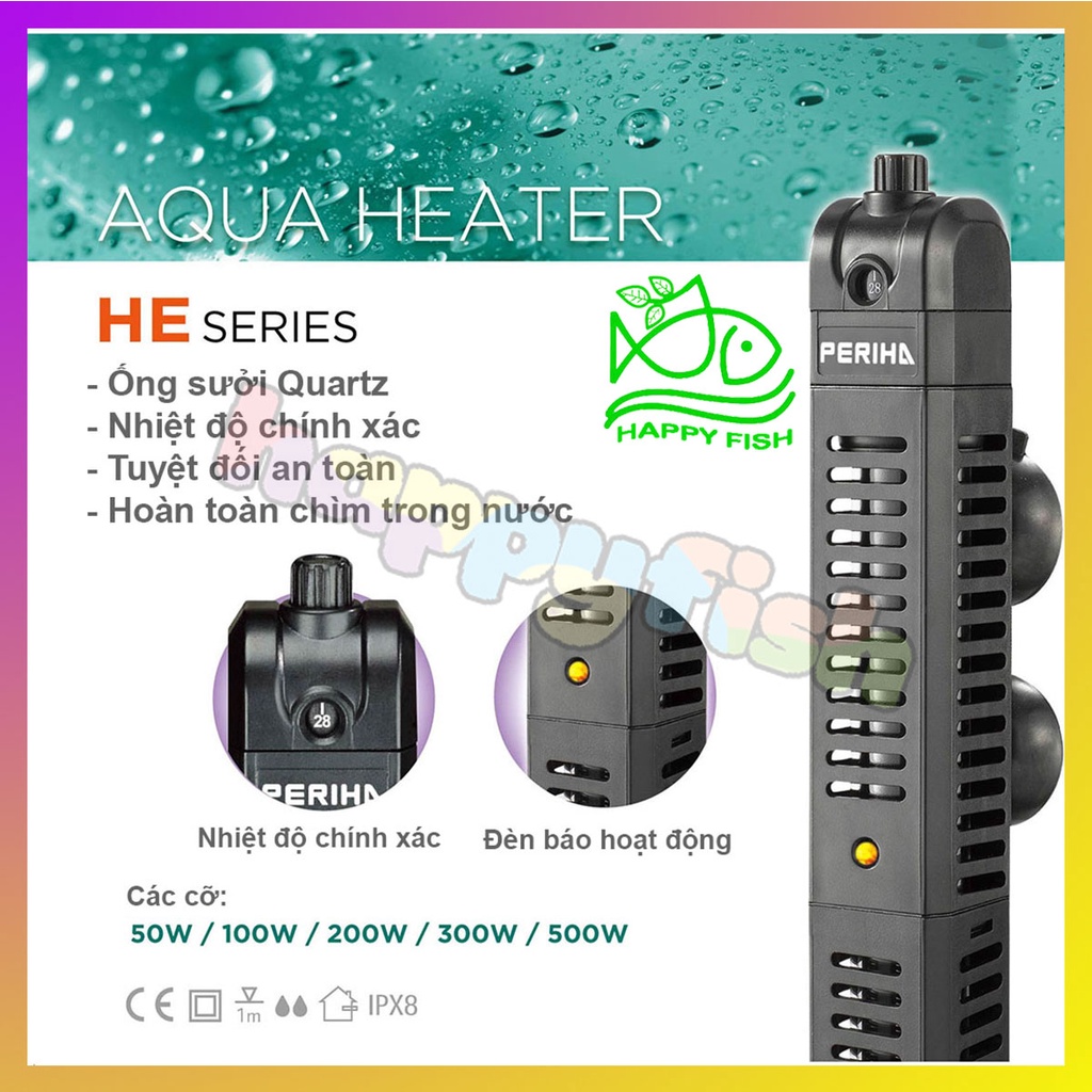Sưởi bể cá Periha HE 50/100/200/300/500W, Sưởi bể cá cao cấp