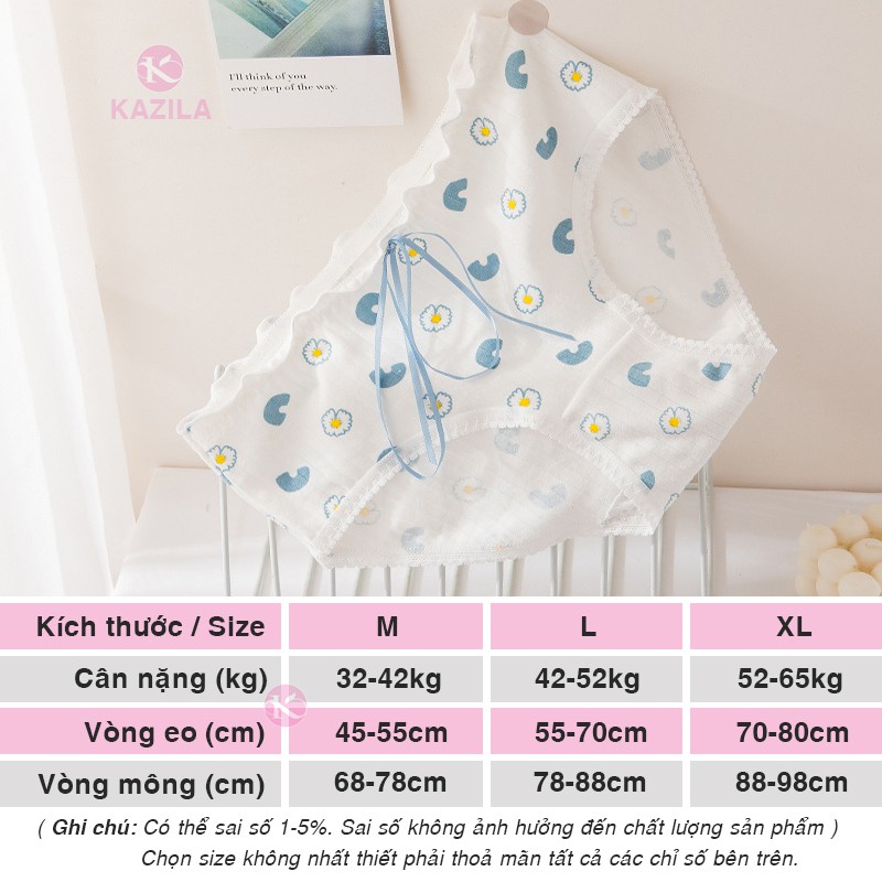 Quần lót nữ cotton gân tăm cao cấp, quần lót nữ dễ thương hoa cúc Kazila QLH68