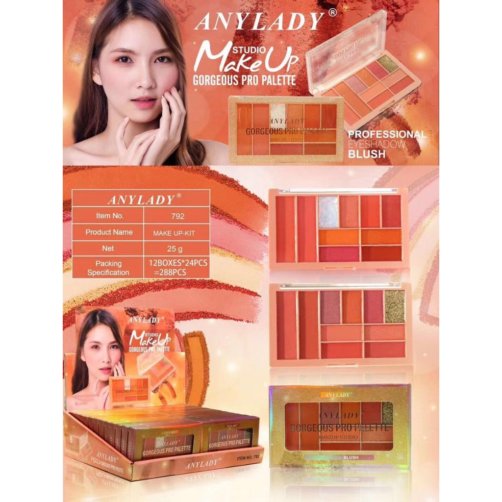 Phấn mắt nhũ lì tông cam đào 8 ô + 2 ô má hồng ANY LADY LOVE PEACH PRO PALLETTE 792 | BigBuy360 - bigbuy360.vn