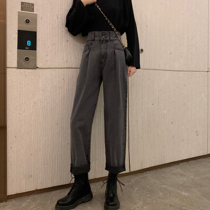 Quần Jeans Nữ Lưng Cao Dáng Rộng Phong Cách Hàn Quốc