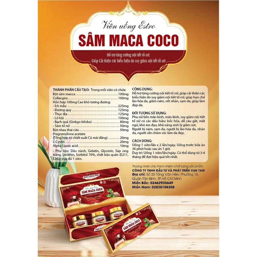 Viên Uống Estro Sâm Maca Coco Vạn Tam Bổ Sung Collagen Nhau Thai Cừu Sâm Tố Nữ Giúp Đẹp Da Và Tăng Cường Nội Tiết Tố Nữ