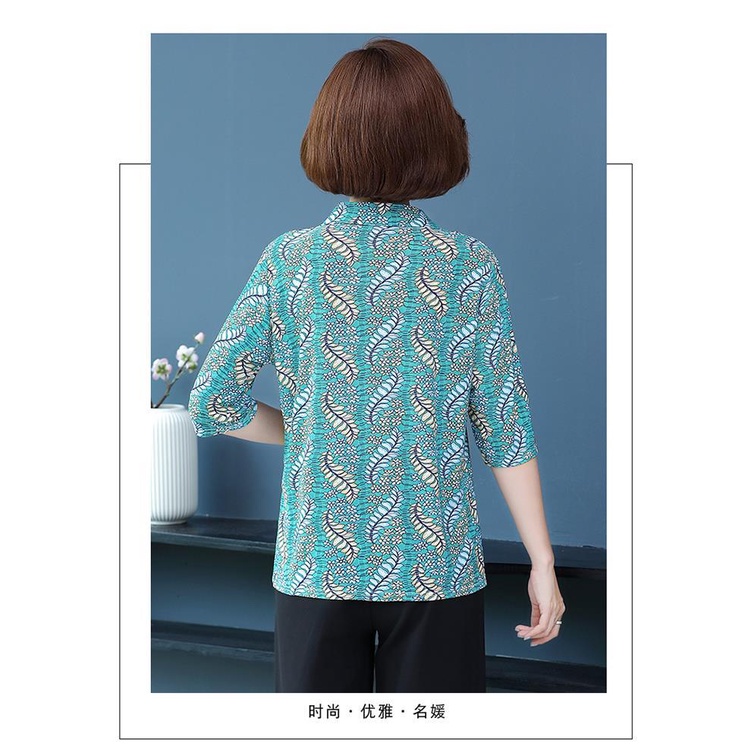 Áo Sơ Mi chiffon Tay Ngắn In Hoa plus size Cho Phụ Nữ Trung Niên