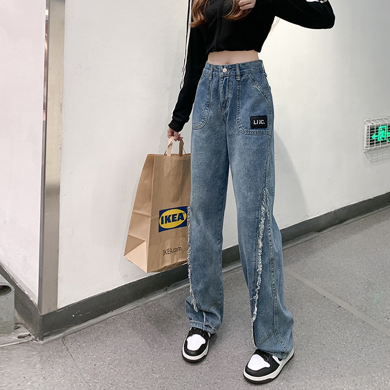 Quần jeans dài ZHELIHANGFEI ống rộng thời trang dành cho nữ