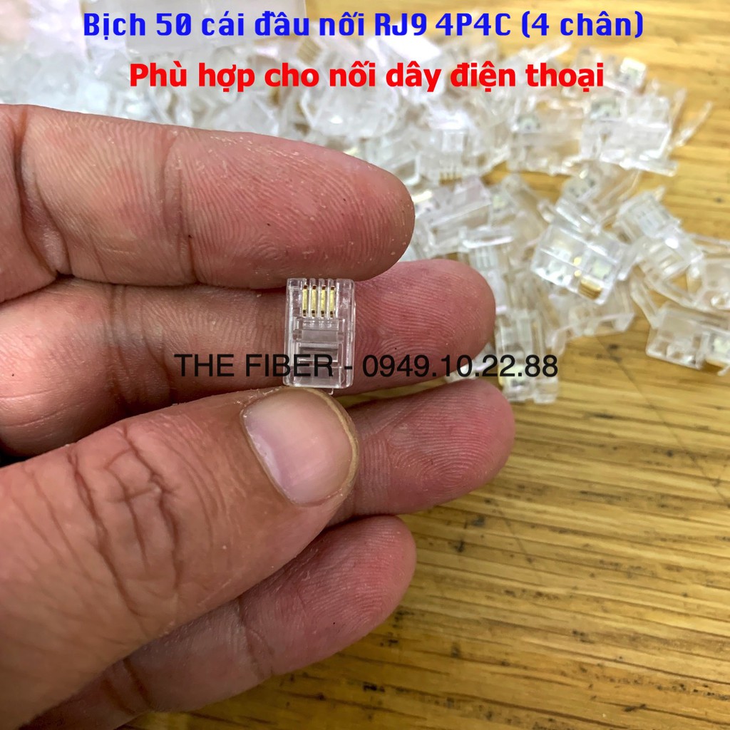 Bịch 50 đầu nối dây điện thoại RJ9 4P4C