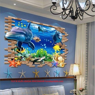 DECAL DÁN TƯỜNG CÁ HEO 3D