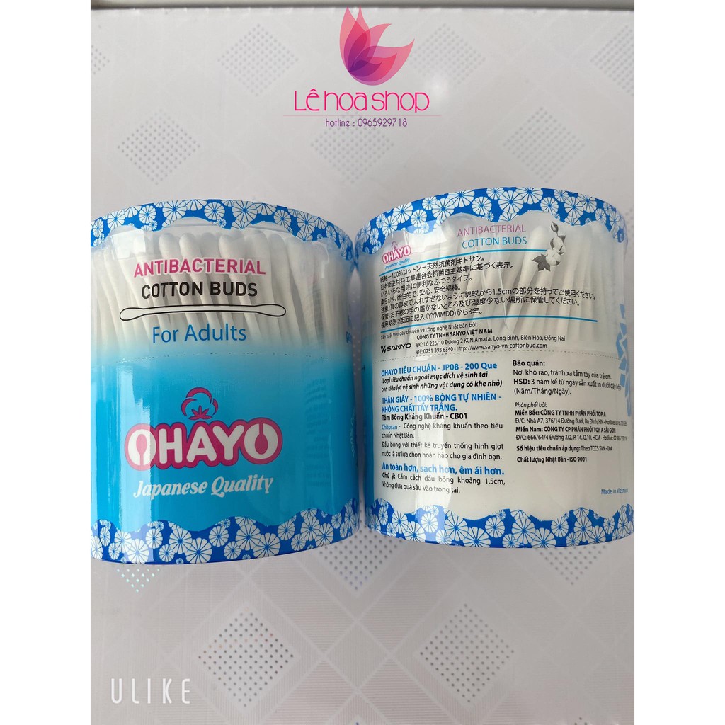 Tăm bông OHAYO JP08 KHÁNG KHUẨN Family Tiêu chuẩn 100% - An toàn - Hộp 200 Que
