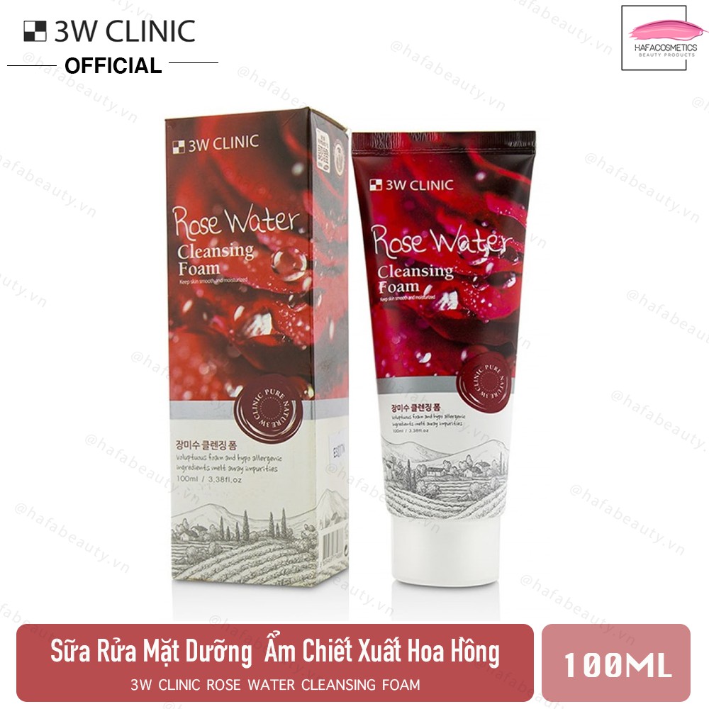 Sữa rửa mặt hoa hồng 3W Clinic Rose Water Foam Cleansing 100ml _ 3W Clinic Chính Hãng