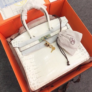 Túi Hermes birkin crocodile da cá xấu màu bạch tạng