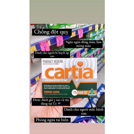Viên uống phòng ngừa đột quỵ và tai biến Cartia 100mg. Có bill chính hãng