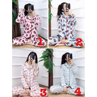 Bộ Pijama lụa dài tay Thu đông xinh xắn