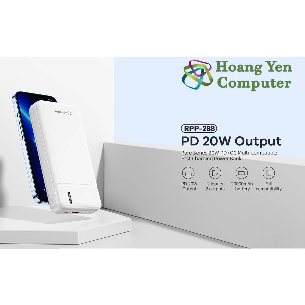 Sạc Dự Phòng Remax RPP-288 20000Mah (Sạc Nhanh QC3.0 18W, PD 20W) - BH 1 Năm - Hoàng Yến Computer