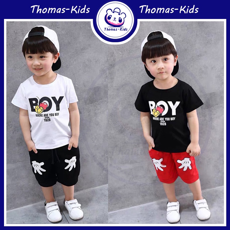 Bộ Đồ Áo Thun Cotton Tay Ngắn In Hình Chuột Mickey Thời Trang Cho Bé Trai 2-6 Tuổi