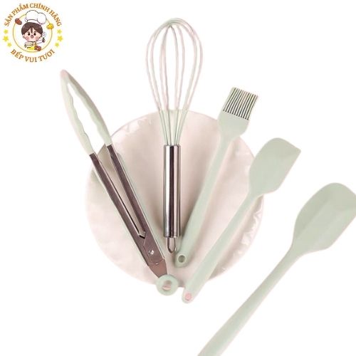 Dụng cụ nhà bếp silicon, bộ dụng cụ nấu ăn 5 món chịu nhiệt cao làm bánh nấu đồ ăn dặm cho bé an toàn