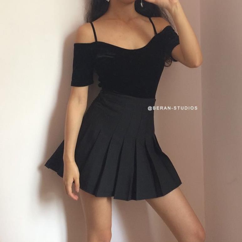 new BERAN Suwon Kiko Retro Nữ tính Nữ tính Eo cao Thắt lưng dệt mỏng Váy xếp li Váy tennis Váy