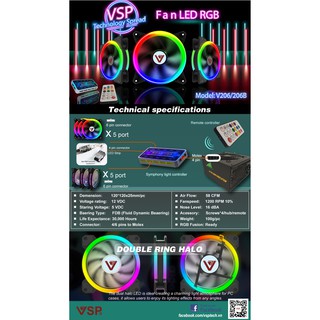 Combo bộ 3 Fan led RGB 2 mặt VSP V206 +Hub + Remote