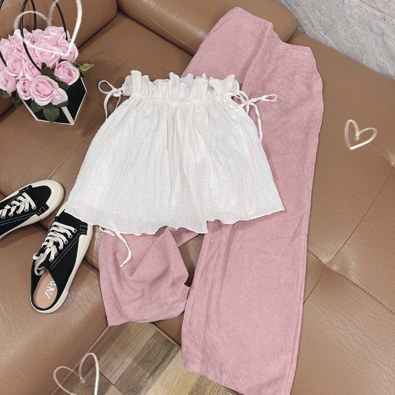 SET ÁO 2S QUẦN SUÔNG NHUNG 2 MÀU🌸video thật shop quay🌸hàng sẵn SET8501