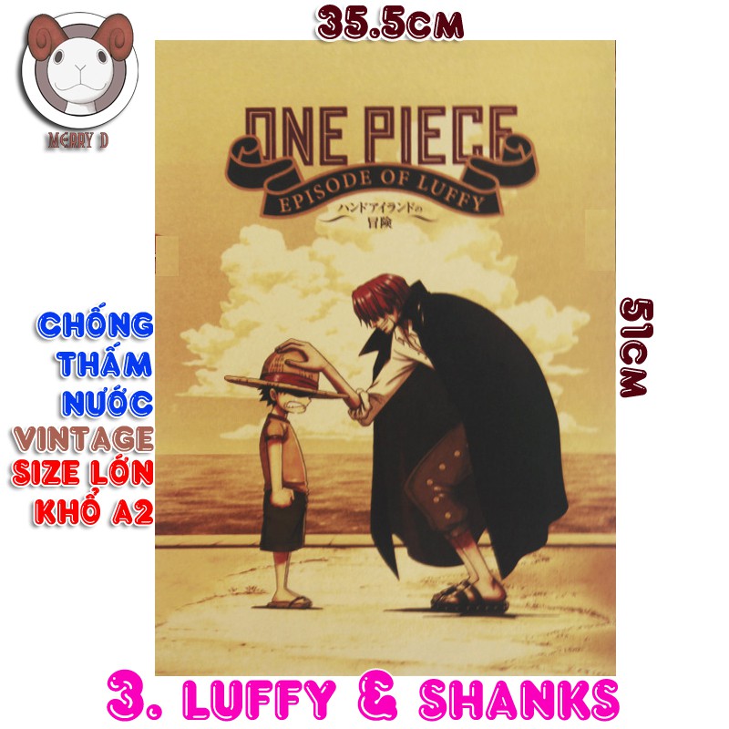 Poster 51x36cm ONE PIECE CHỦ ĐỀ Vintage - Hình Vua Hải Tặc - TEAM LUFFY - TEAM THẤT VŨ HẢI - SHANKS - ACE - LUFFY
