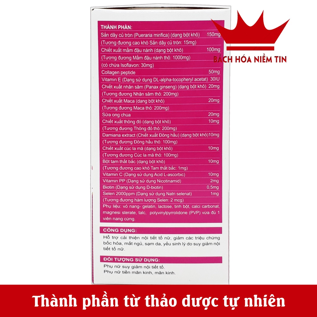Viên uống tăng nội tiết Hồng Sâm Đào Ngọc - Giúp tăng cường sinh lý nữ, làm đẹp da, hạn chế lão hóa, giảm bốc hỏa
