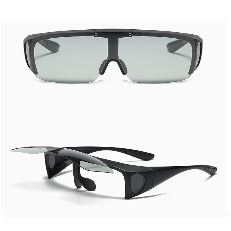 Kính râm kiêm kính cận unisex hai tròng lật gương phản chiếu che nắng đổi màu dùng khi đi xe đạp thể thao