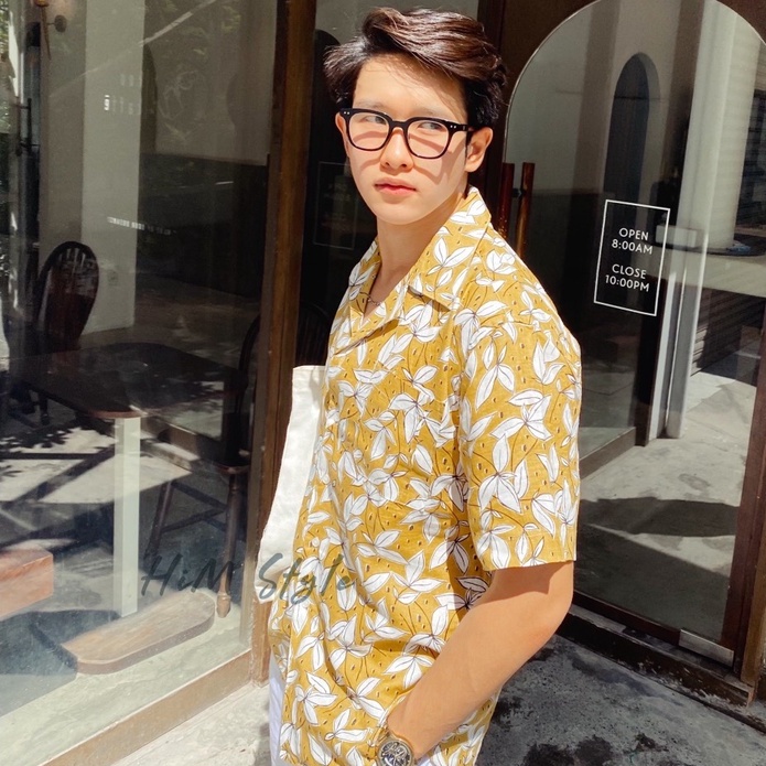 Áo Sơ Mi Nam Tay Ngắn Linen Tưng In Hoạ Tiết Mùa Hè