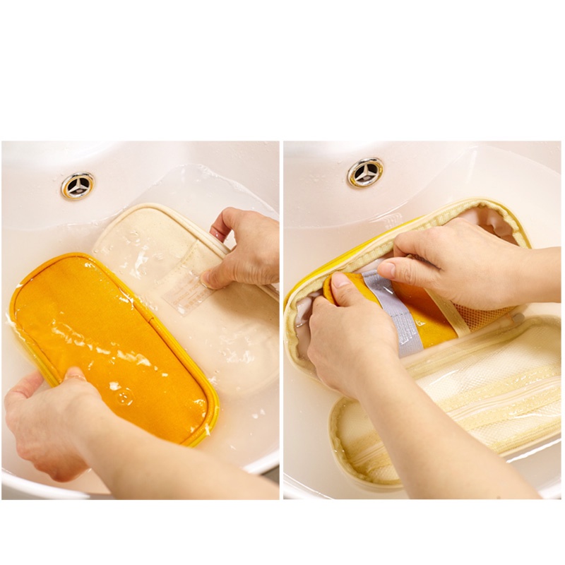 Hộp bút vải canvas Angoo túi bút double pen case bóp viết nhiều ngăn đa năng 6 màu dung tích lớn