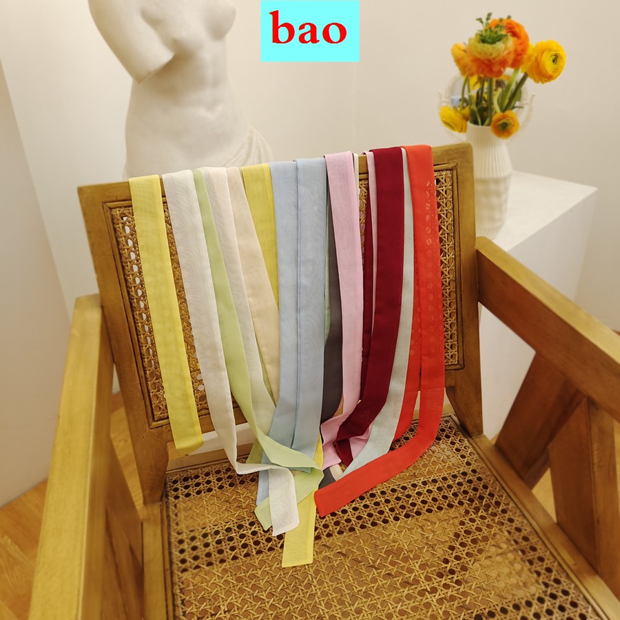 Dây Buộc Tóc Vải Voan Lụa Dài Màu Sắc Retro Đơn Giản Cho Nữ