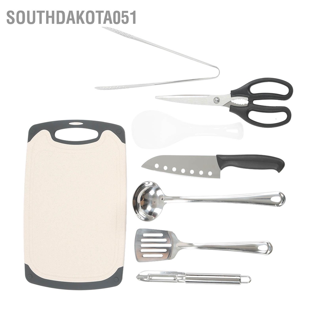Southdakota051 8 chiếc Cắm trại Bộ nấu ăn Di động bằng thép không gỉ ngoài trời Dụng cụ làm bếp dao kéo BBQ