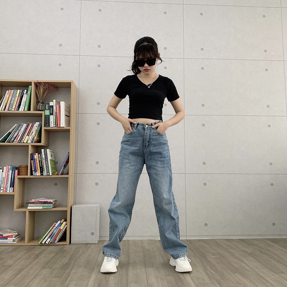 Quần jean nữ ống rộng kiểu baggy suông lưng cao đẹp AH1500-6F5