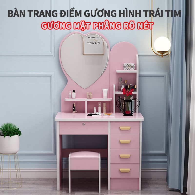 Bàn trang điểm kèm gương hình trái tim đặt trong phòng ngủ Tối giản hiện đại Có kèm ngăn kéo và ngăn trữ đồ