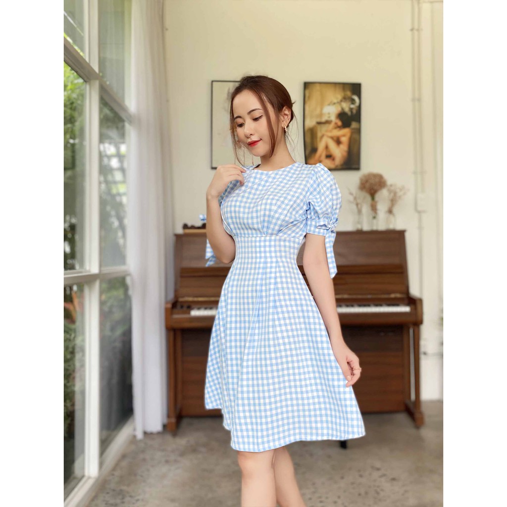 [Mã SKAMA06 giảm 8% tối đa 50K đơn 250K] Đầm công sở caro xanh cá tính form dài | BigBuy360 - bigbuy360.vn