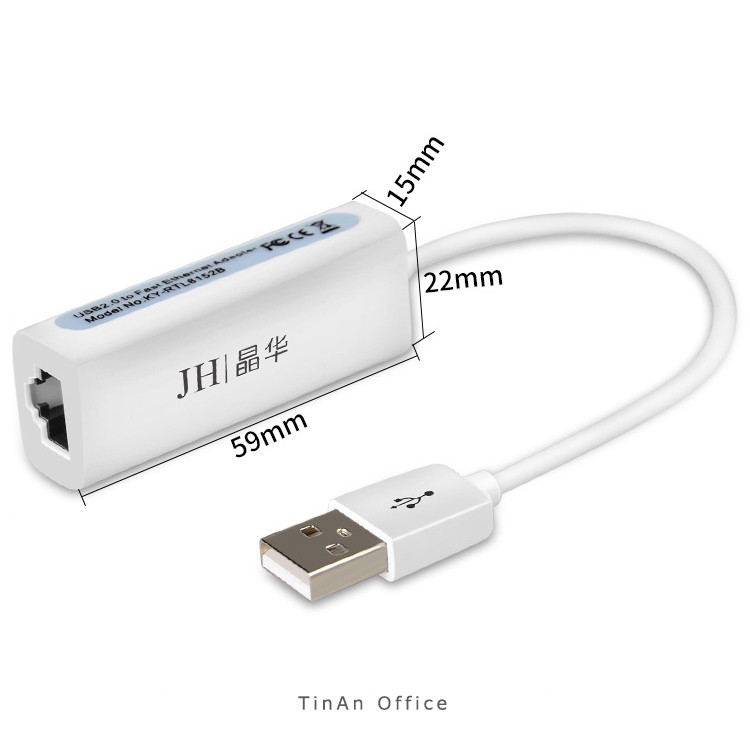 Bộ Cáp Chuyển USB 2.0 Sang Cổng Mạng LAN Ethernet 100 Mbps, JH-Z311 Cho Macbook, PC, Laptop