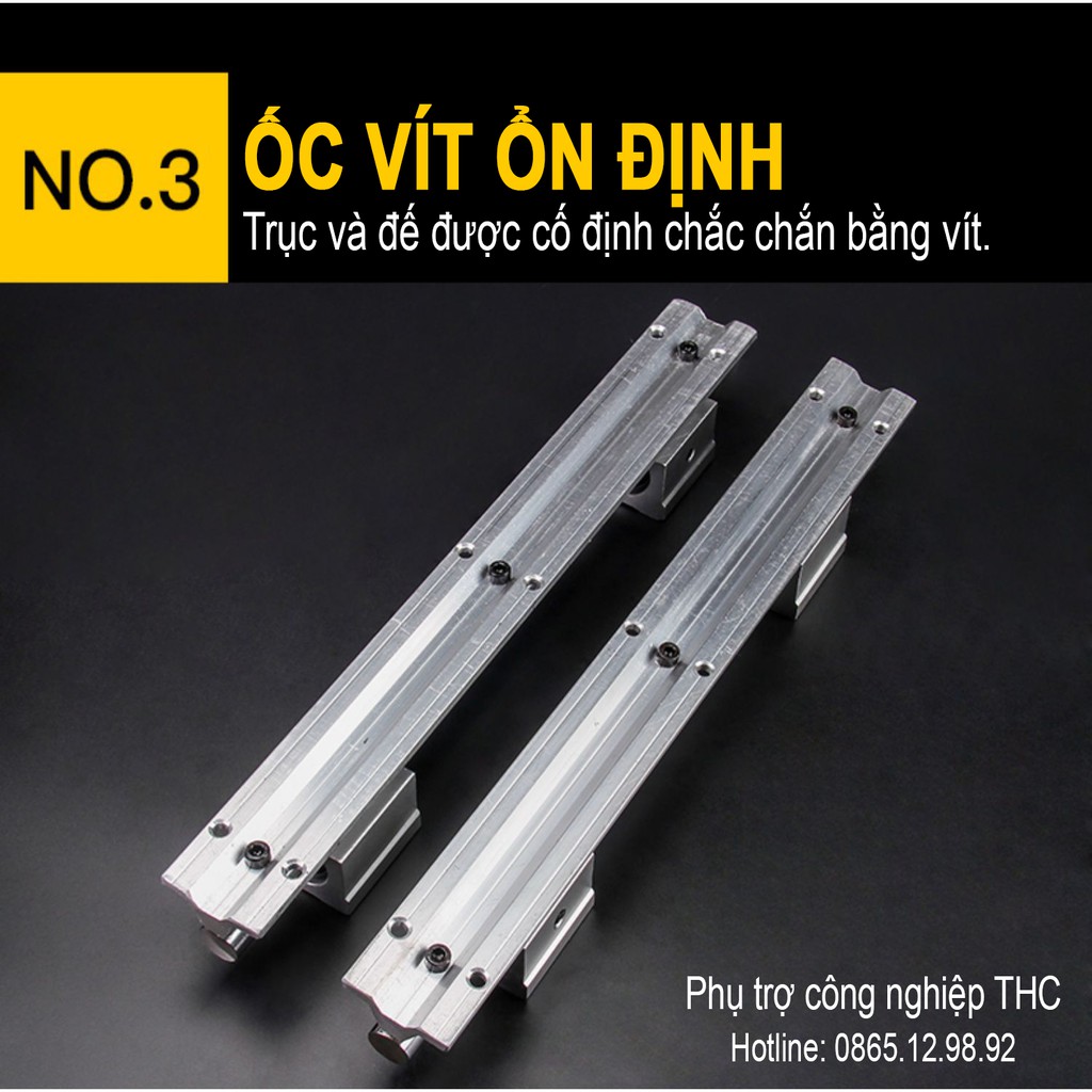 Combo thanh ray trượt tròn có đế phi 12mm (2 thanh SBR12 dài 1,5 mét + 4 con trượt SBR12UU)