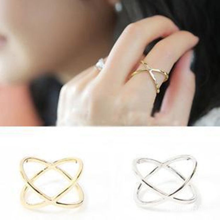 Nhẫn màu vàng/ bạc hình chữ X phong cách Hàn Quốc