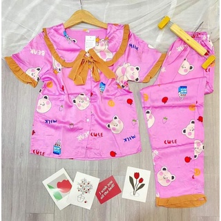 Đồ bộ pizama, tiểu thư lụa satin mặc nhà cao cấp