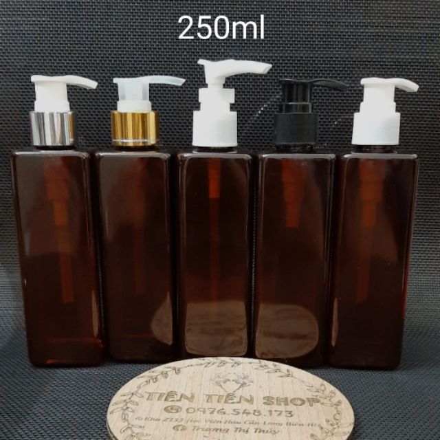 Chai nhựa nâu vuông 250ml vòi ấn