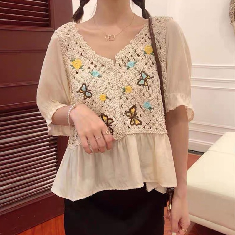 Áo Thun Nữ Tay Ngắn Phối Ren Thời Trang