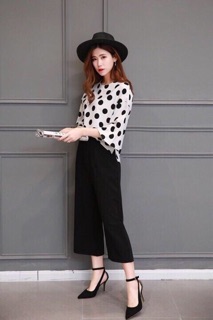 Set áo chấm bi quần ống loe (M, L, XL)